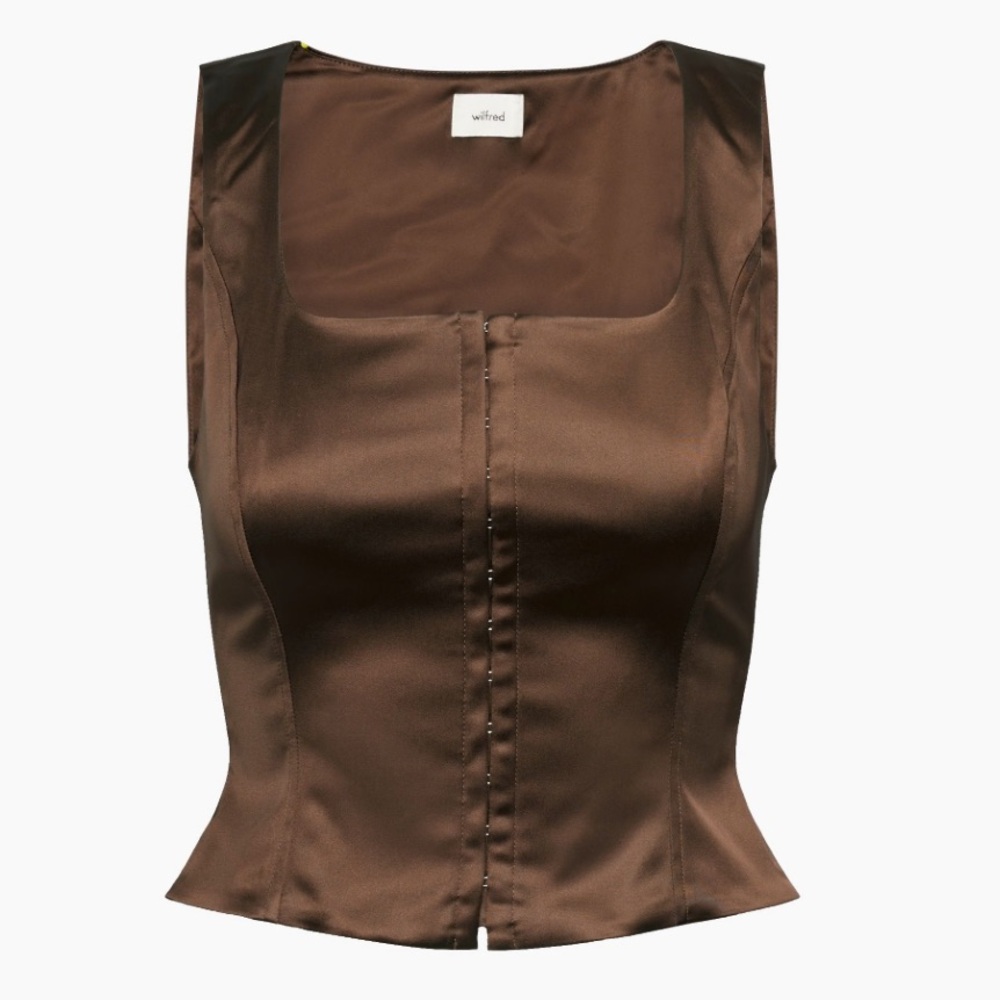 Aritzia Wilfred Roseland Espresso Satin Bustier Corset size Small